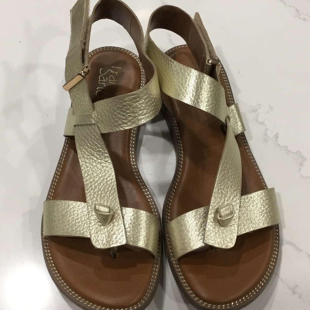 Franco Sarto Metallic Gold Leather Crisscross Slingback Sandals, 7.5m